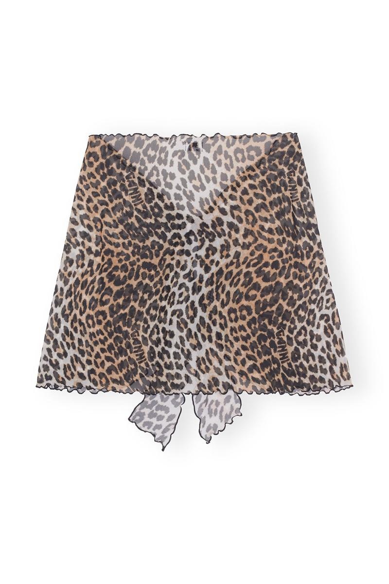 Ganni Mesh Cover Up Wrap Mini Skirt Bademode Leopard | 763-TZOUKB