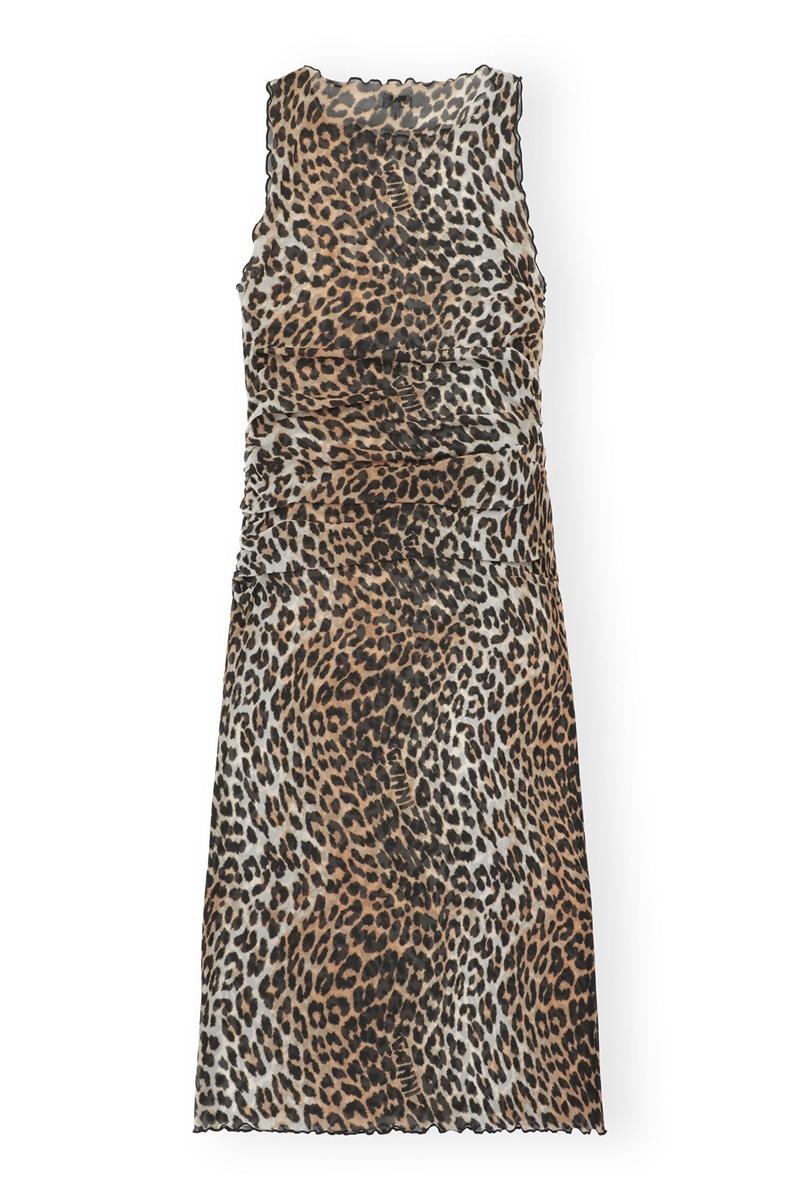 Ganni Mesh Cover Up Ärmellose Kleid Leopard | 324-EUHPTQ