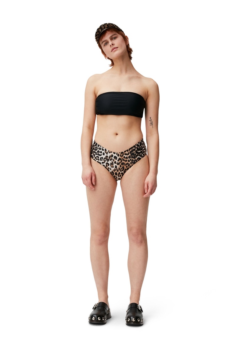 Ganni Mid-Rise Bikini Bottom Bademode Leopard | 960-JOKXWY