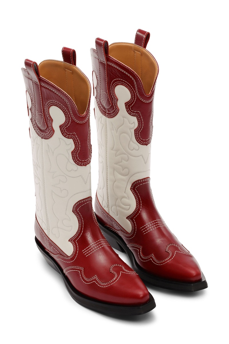 Ganni Mid Shaft Embroidered Westernstiefel Rosa | 594-AIBPGC