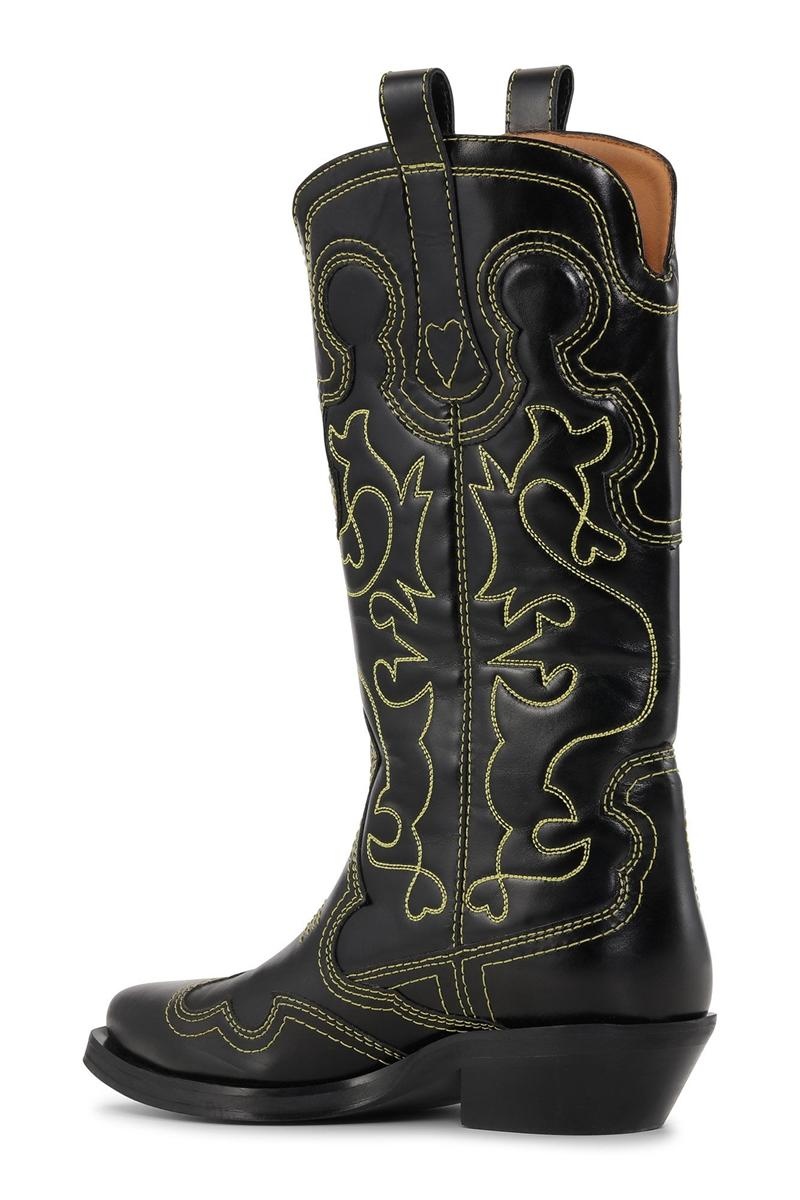 Ganni Mid Shaft Embroidered Westernstiefel Schwarz | 067-GOPIFE