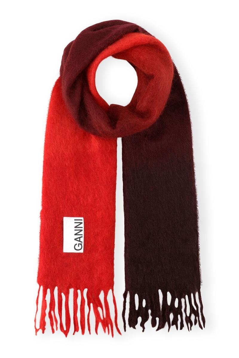 Ganni Mohair Gradient Schals Rot Schwarz | 164-WQSPHE