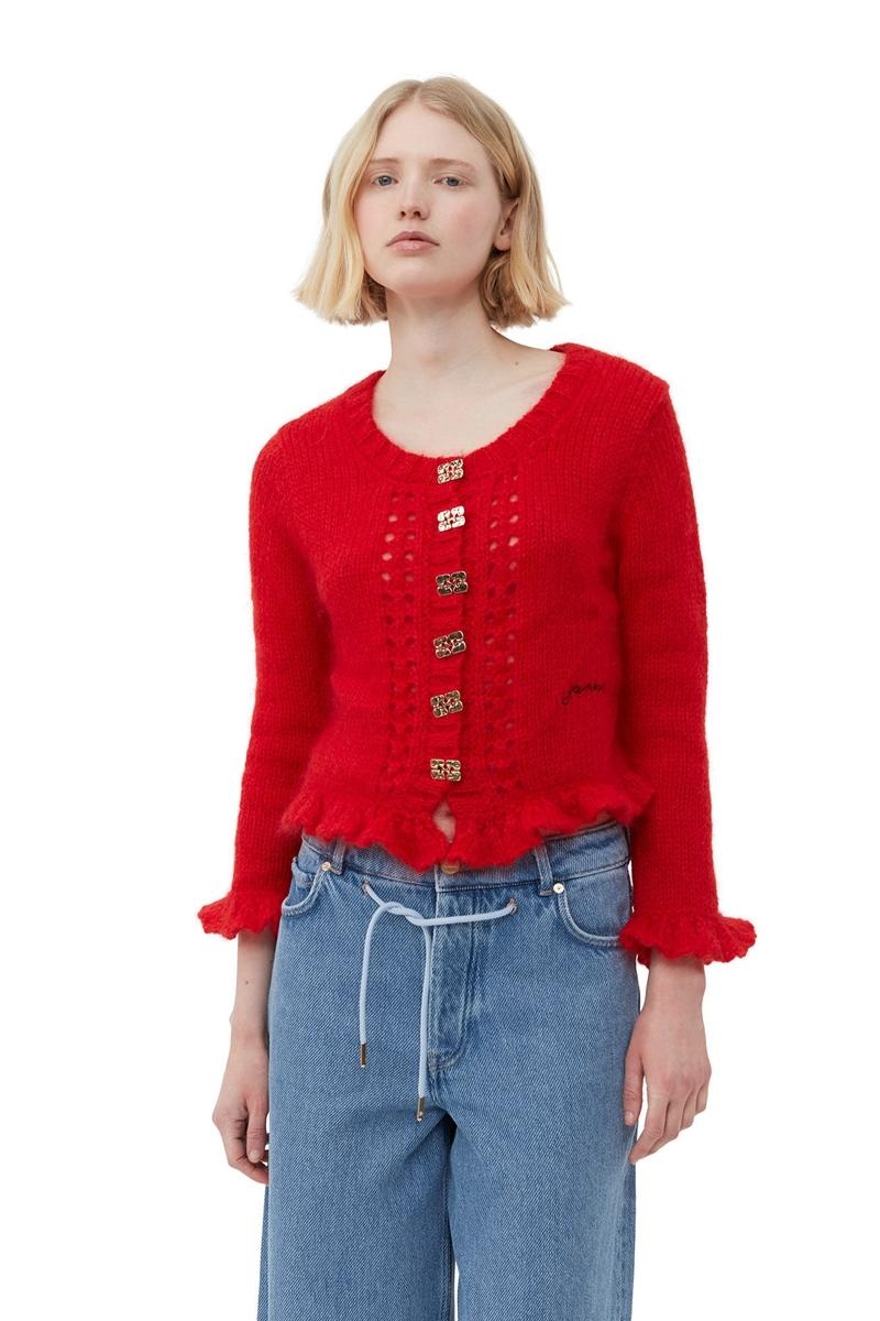 Ganni Mohair Strickjacke Rot | 870-QKTBRP