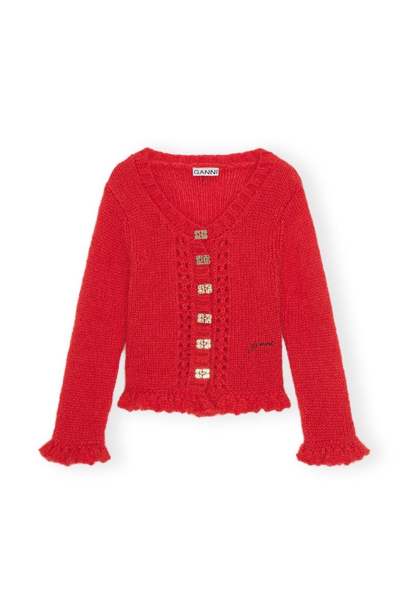 Ganni Mohair Strickjacke Rot | 870-QKTBRP