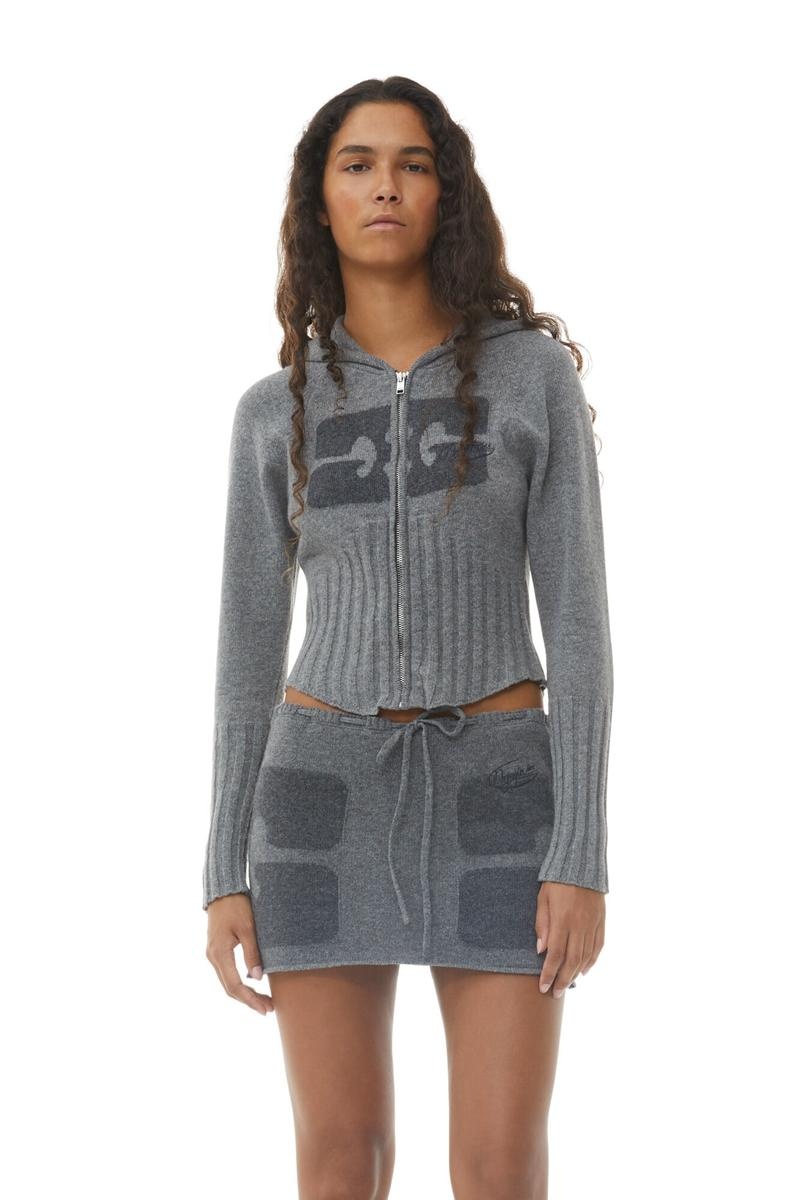 Ganni Nguyen Inc Graphic Fitted Pullover Grau | 069-JAQOCN