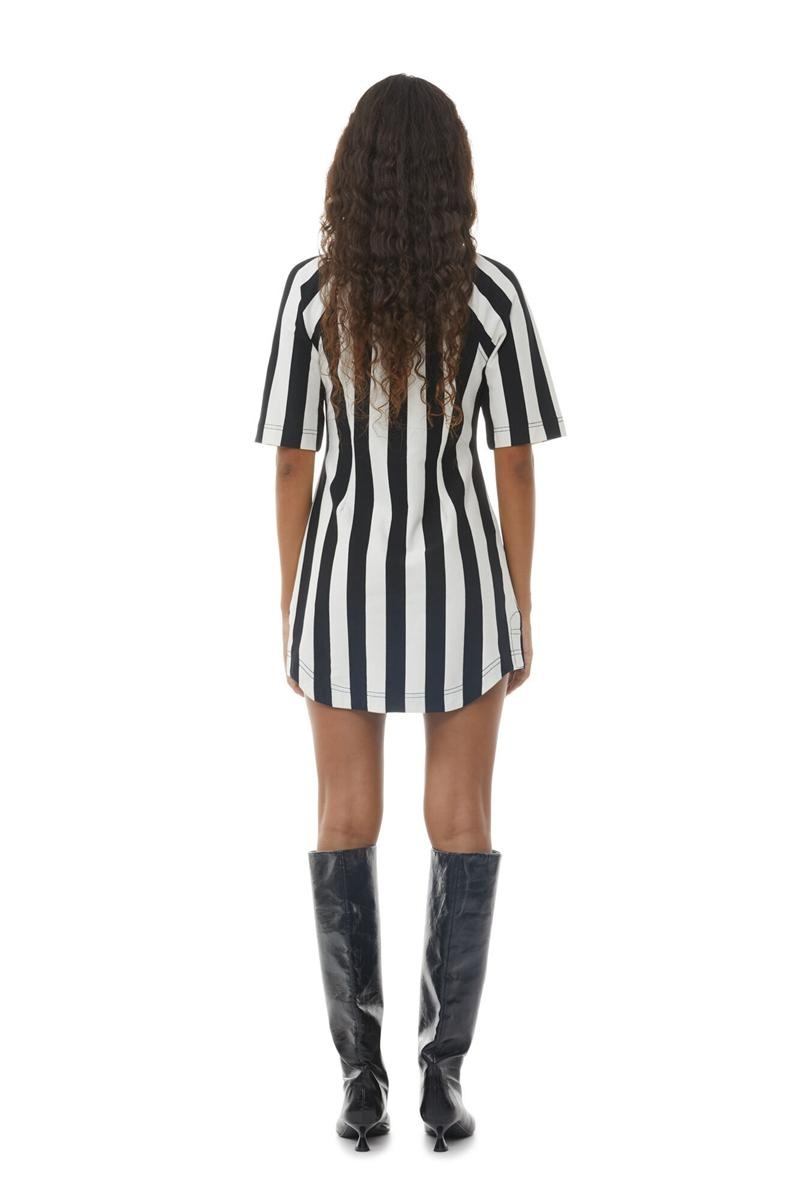 Ganni Nguyen Inc Stripe Baumwoll Jersey Minikleid Schwarz | 905-VGINMF