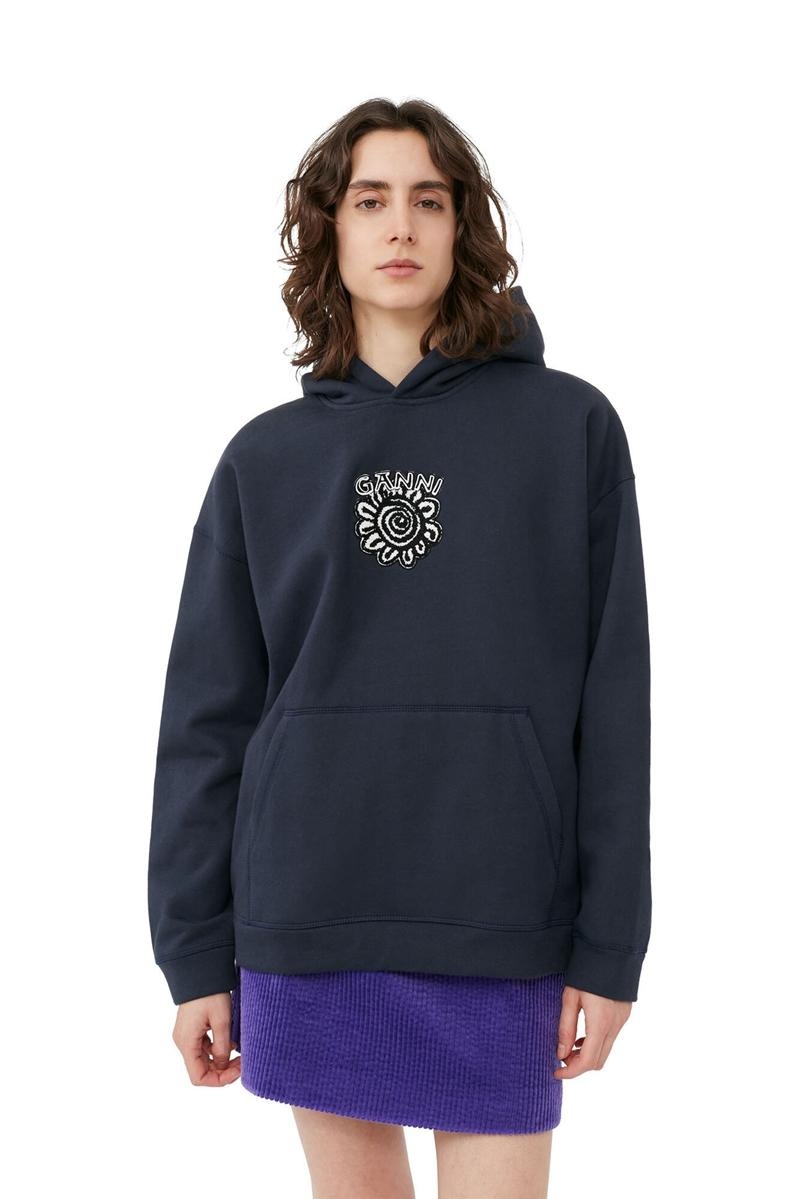 Ganni Oversized Isoli Flower Pullover Blau | 167-XDFCIH