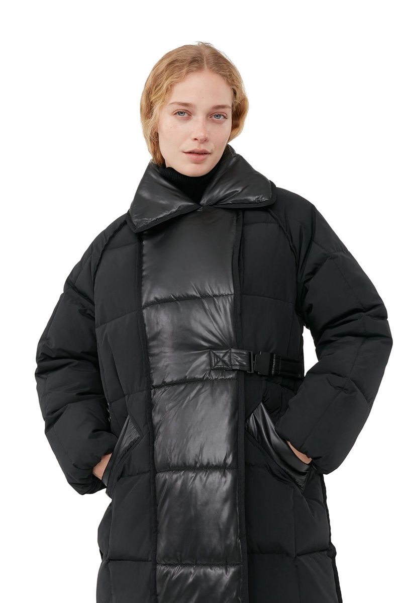 Ganni Oversized Mix Puffer Mäntel Schwarz | 816-YNMEIG