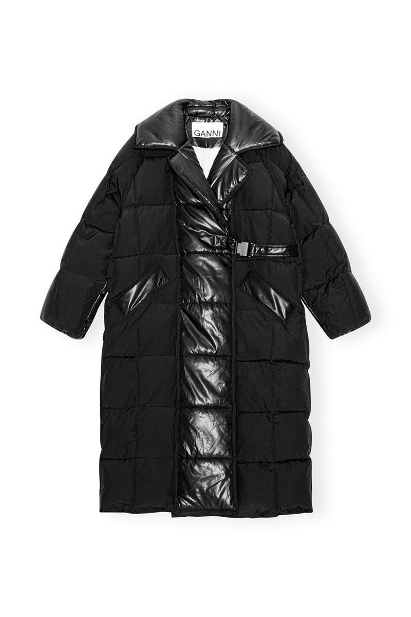 Ganni Oversized Mix Puffer Mäntel Schwarz | 816-YNMEIG