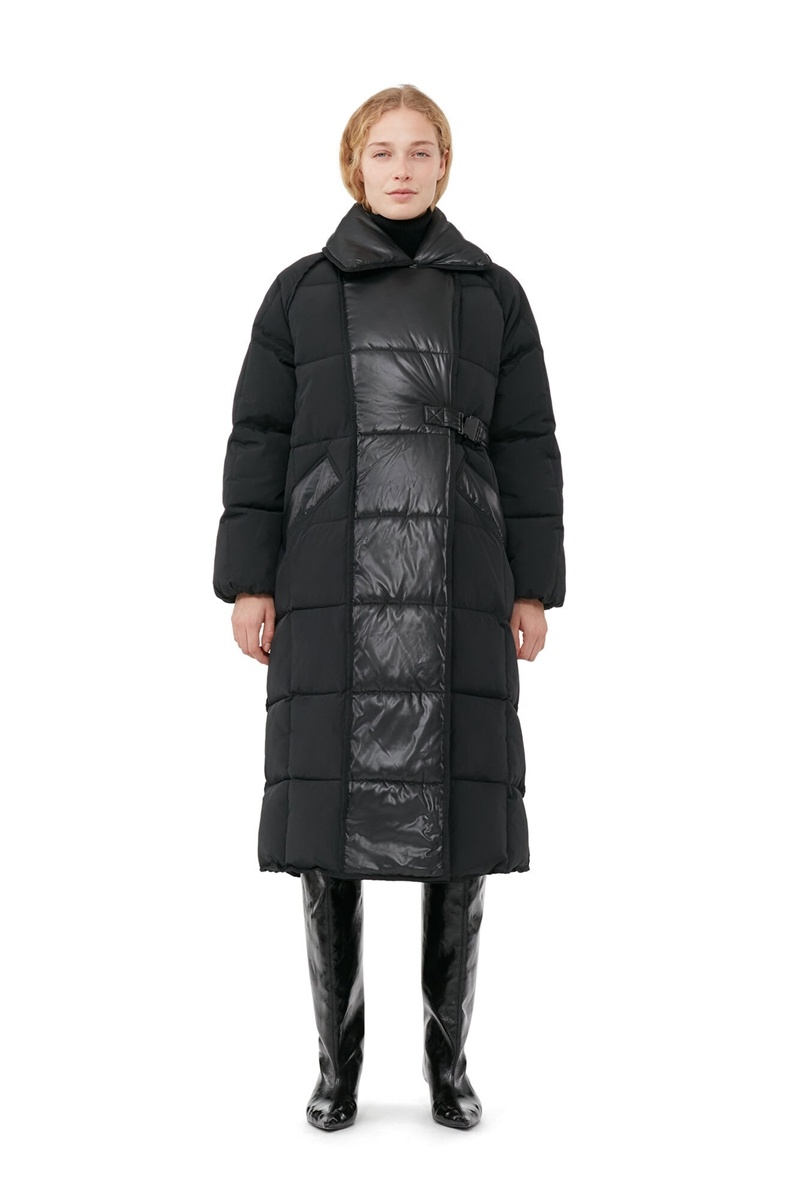 Ganni Oversized Mix Puffer Mäntel Schwarz | 816-YNMEIG