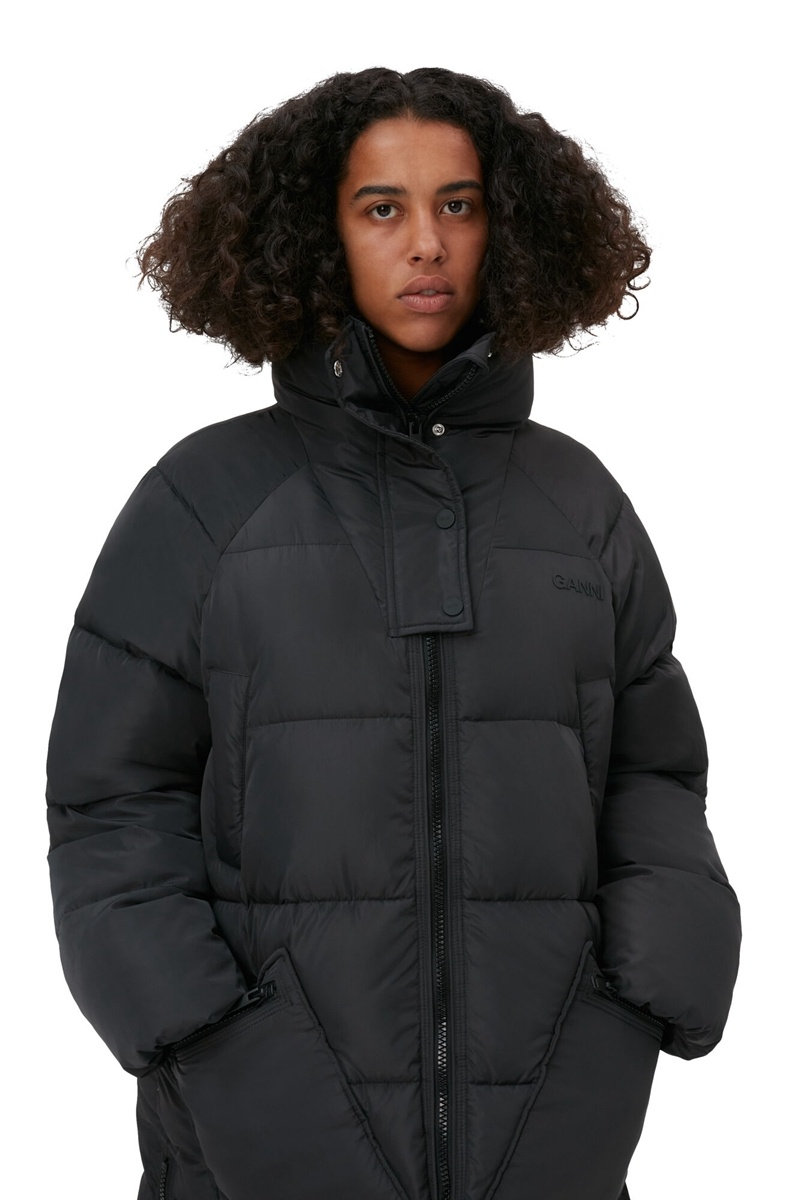 Ganni Oversized Tech Puffer Mäntel Schwarz | 597-PKVCSB