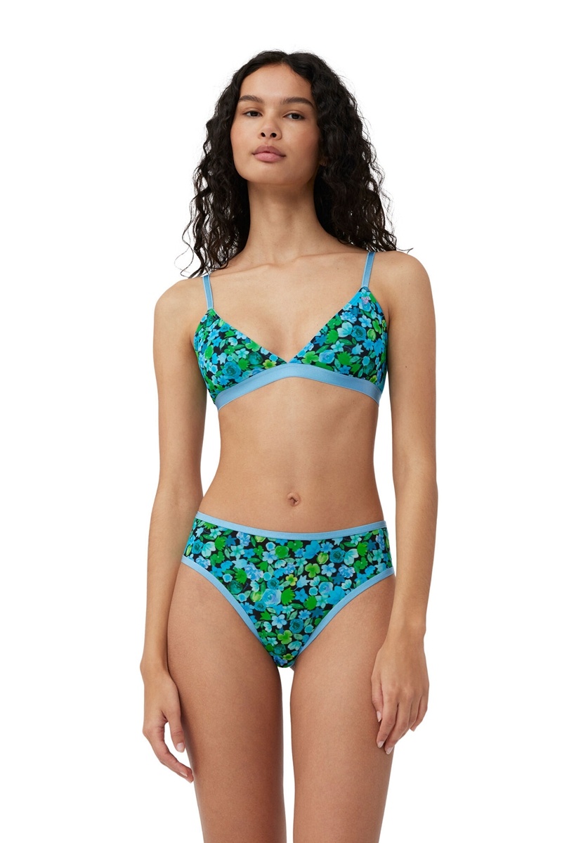 Ganni Parade Silky Mesh Bralette Bademode Blau | 296-JFMCGT