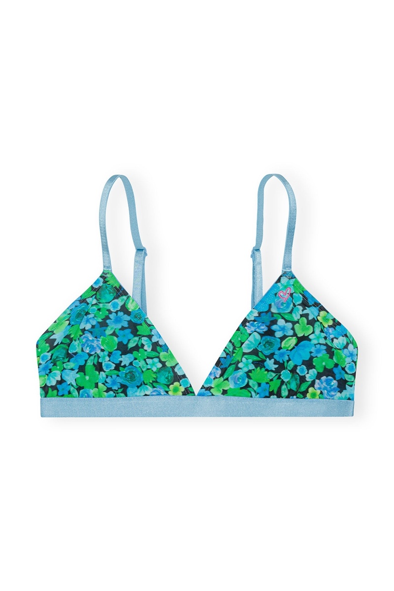 Ganni Parade Silky Mesh Bralette Bademode Blau | 296-JFMCGT