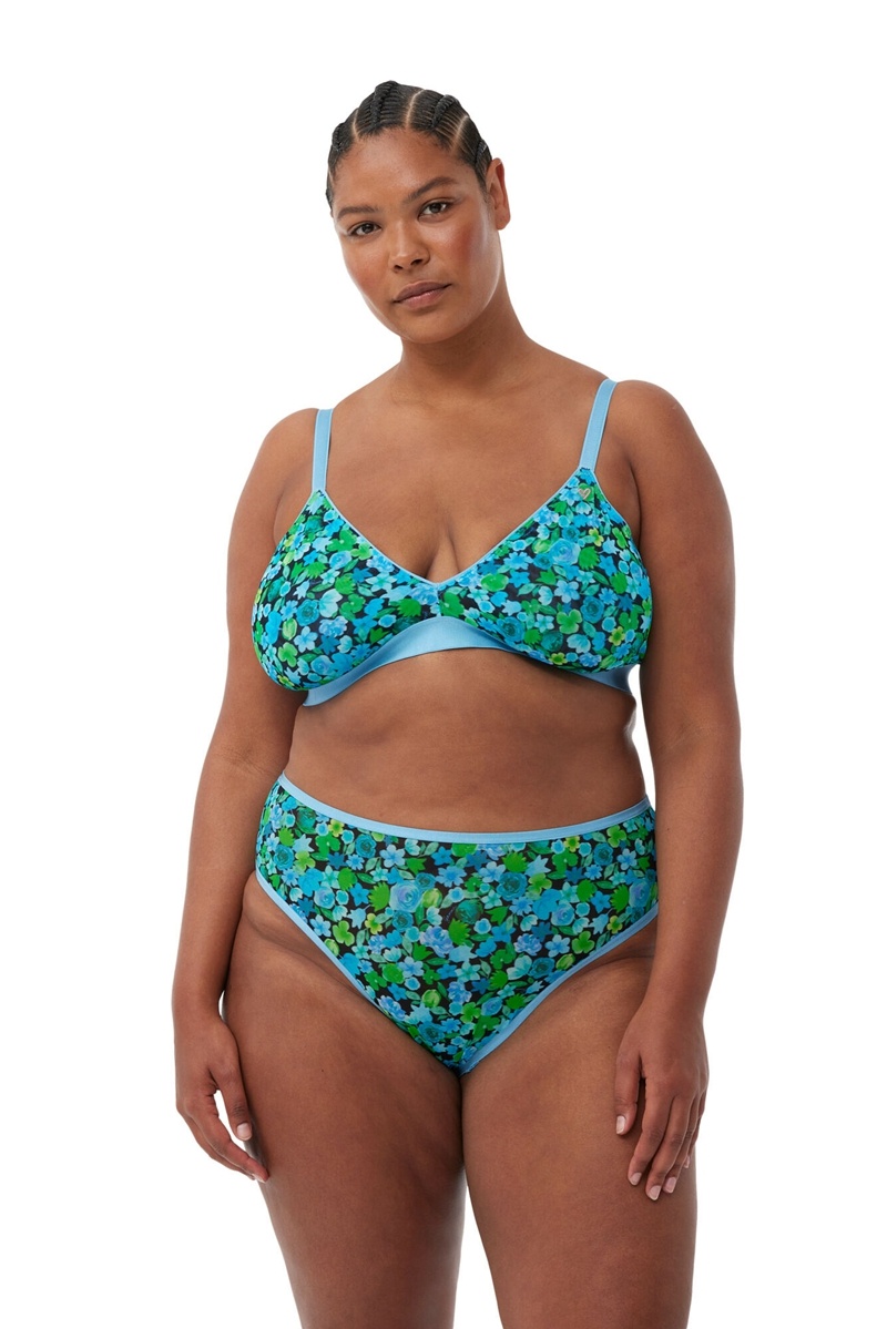 Ganni Parade Silky Mesh Bralette Bademode Blau | 296-JFMCGT