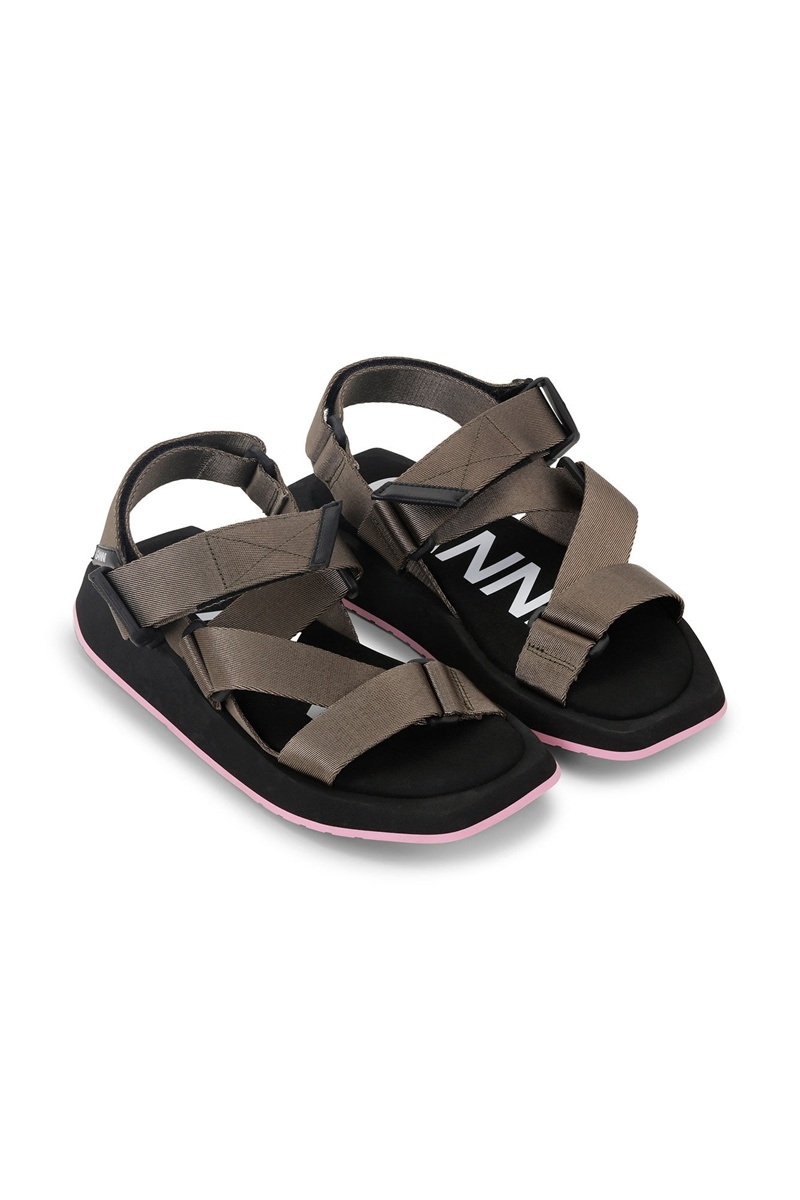 Ganni Performance Webbing Sandalen Grau Braun | 135-GWLSNQ