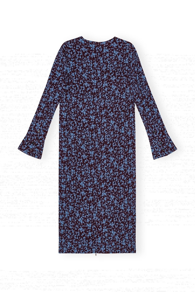 Ganni Printed Crepe Midi-kleid Blau Bordeaux | 751-LMSNED