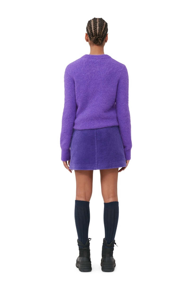 Ganni Purple Brushed Alpaca O-Neck Oberteile Lila | 625-QXWTNG