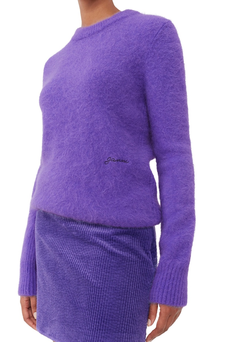 Ganni Purple Brushed Alpaca O-Neck Oberteile Lila | 625-QXWTNG