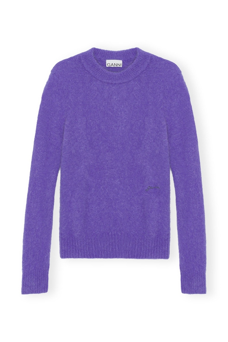 Ganni Purple Brushed Alpaca O-Neck Oberteile Lila | 625-QXWTNG