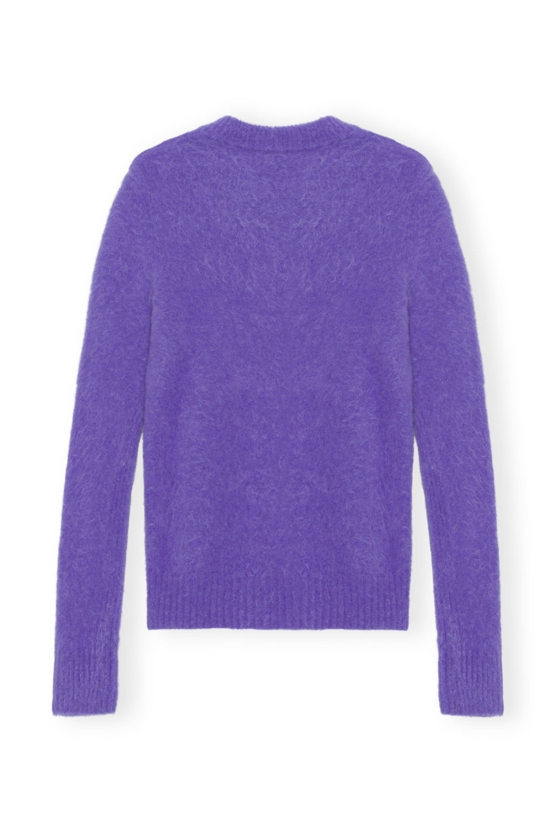 Ganni Purple Brushed Alpaca O-Neck Oberteile Lila | 625-QXWTNG