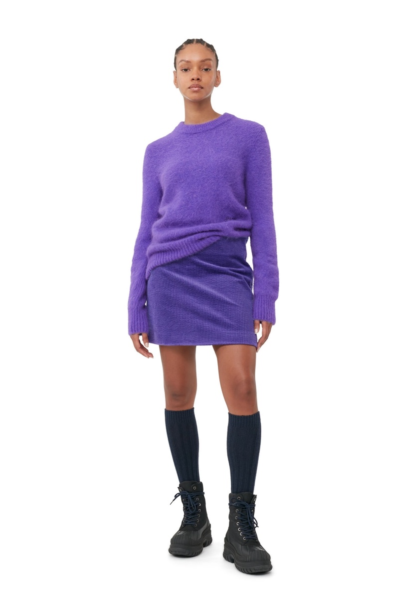 Ganni Purple Brushed Alpaca O-Neck Oberteile Lila | 625-QXWTNG