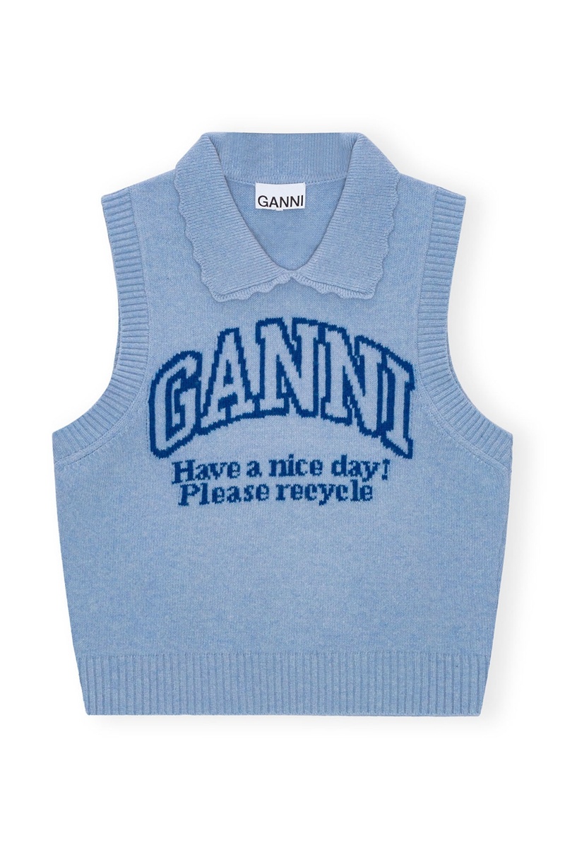 Ganni Re-cut Blue Graphic Weste Silber Blau | 164-KUCWNO