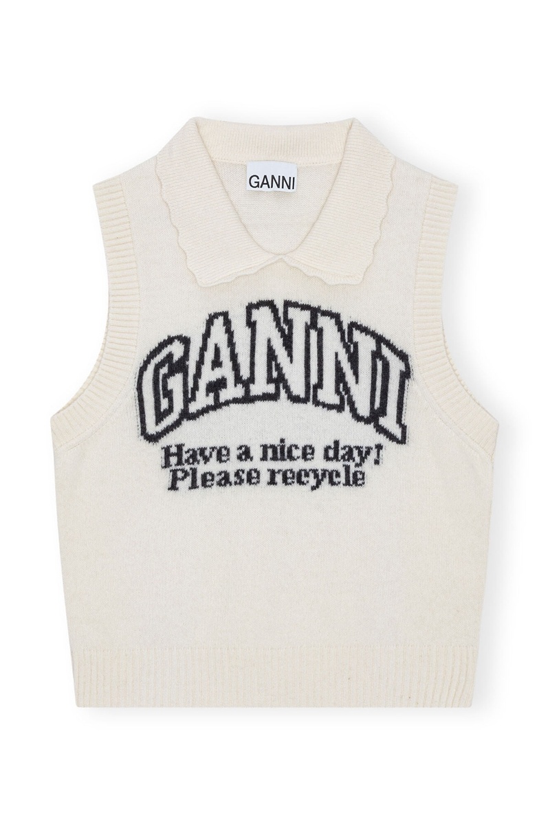 Ganni Re-cut White Graphic Weste Beige | 720-DEKPJX