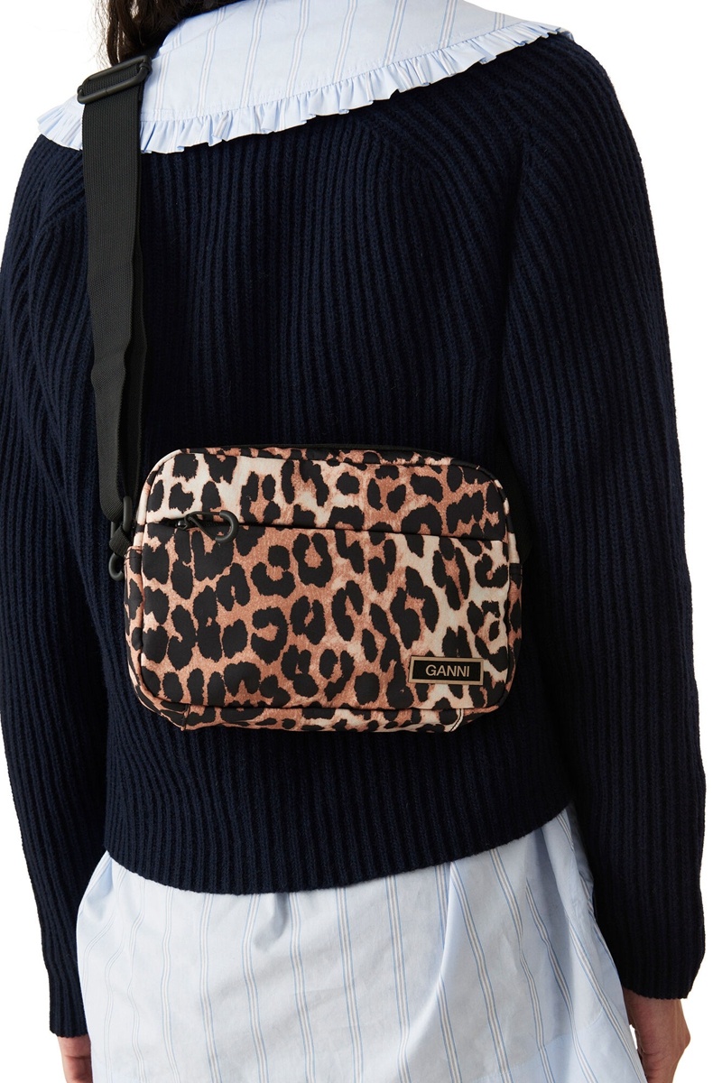 Ganni Recycled Tech Festival Crossbody Tasche Leopard | 745-BENGSD