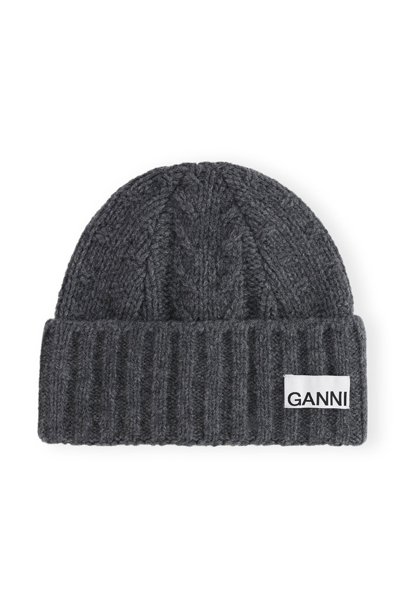 Ganni Regular Wolle Cable Mütze Grau | 419-RIZVDC