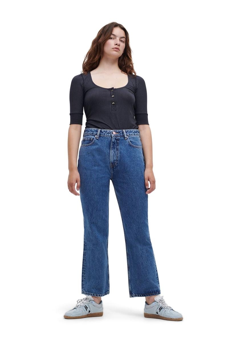 Ganni Rigid Denim Betzy Cropped Jeans Blau Grau | 759-CZTGLE