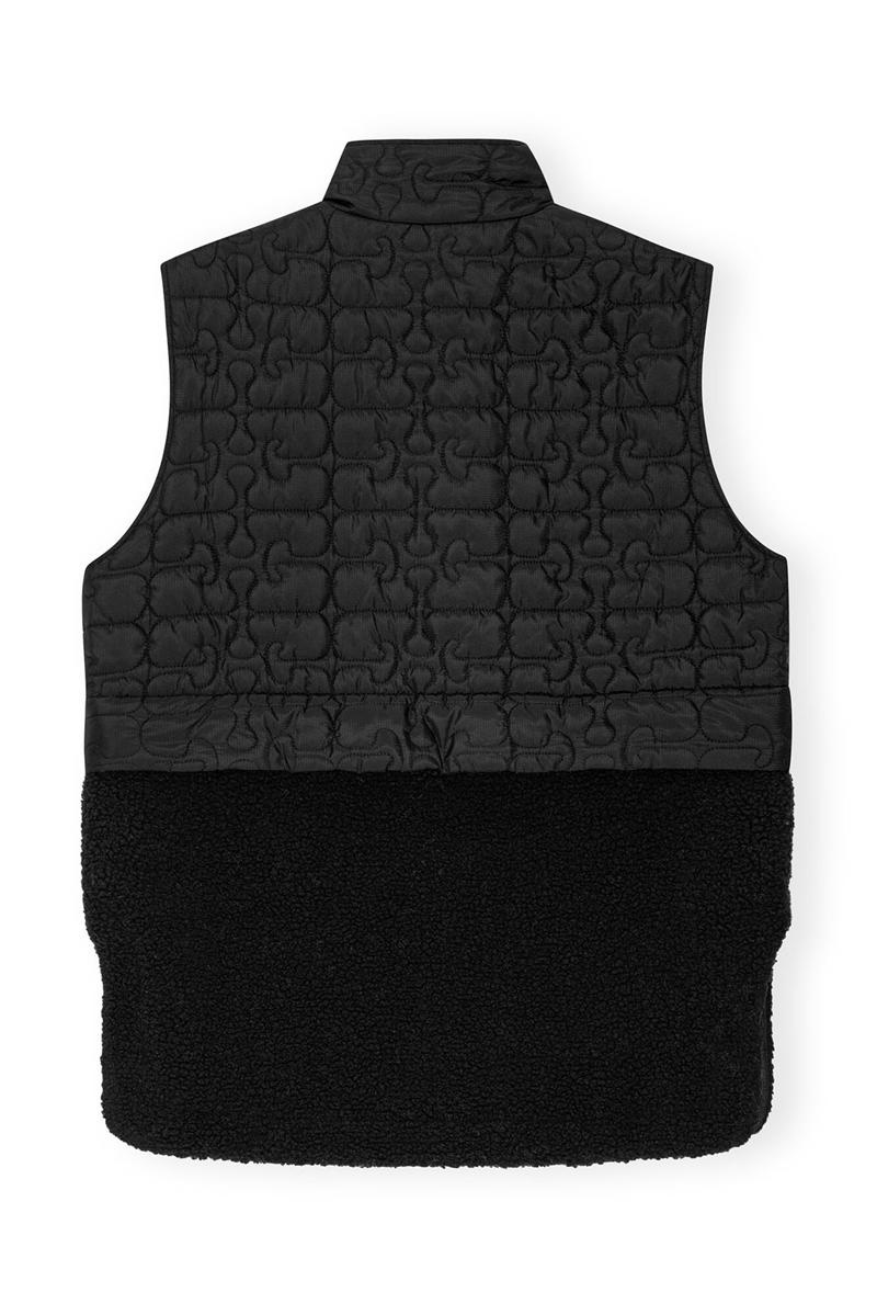 Ganni Ripstop Quilt Fleece Weste Schwarz | 621-VUSCPH