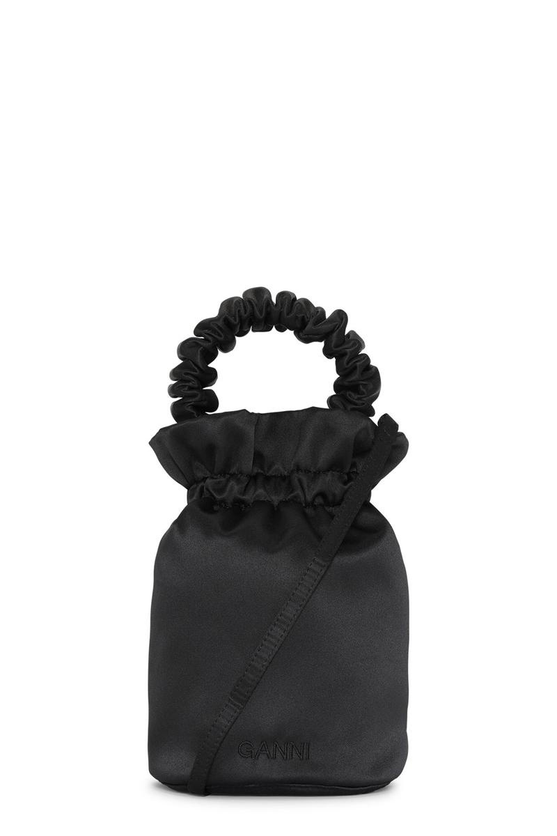 Ganni Ruched Handtasche Schwarz | 078-USVLRB