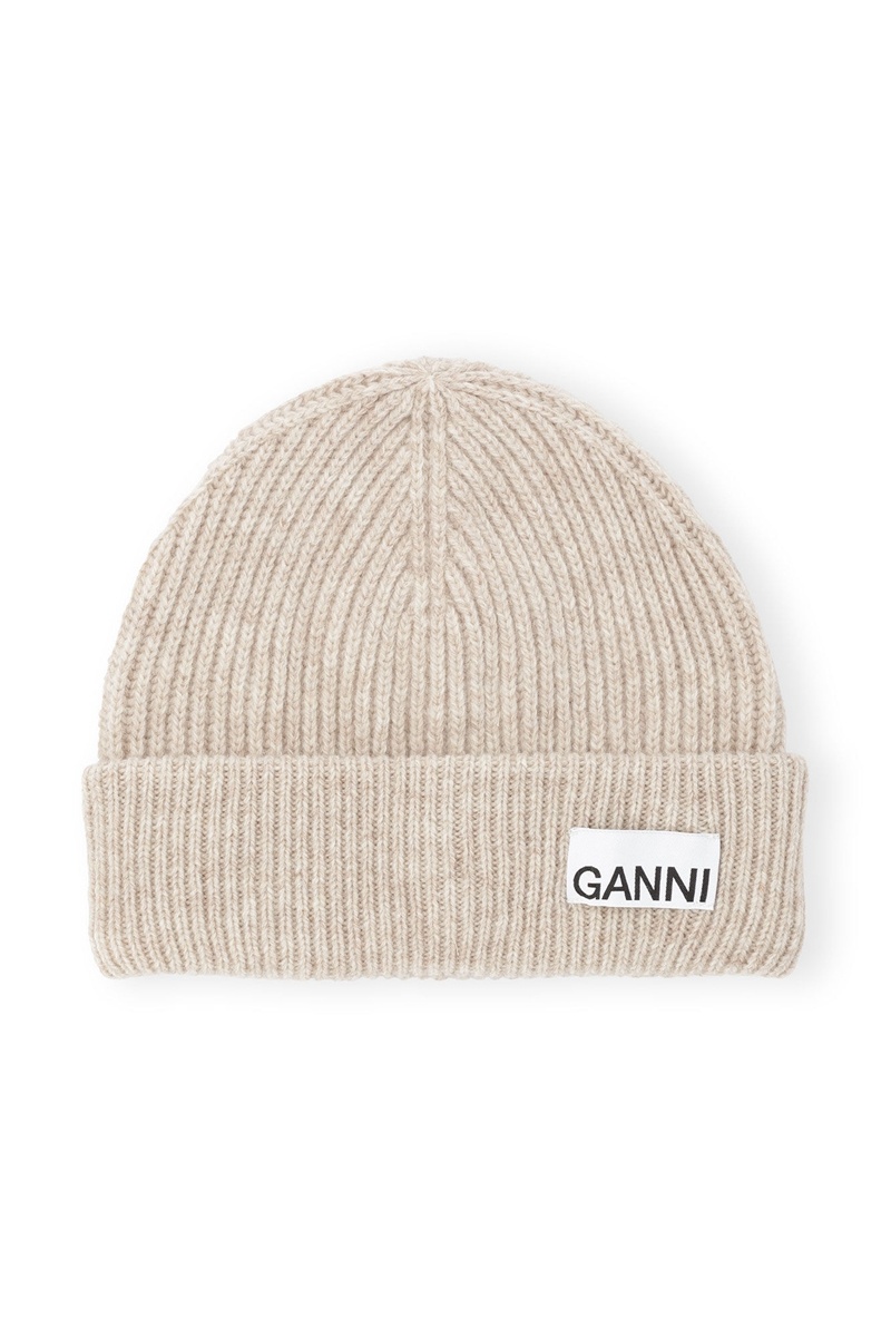 Ganni Sand Fitted Wolle Rib Knit Mütze Braun | 593-IFTBDS