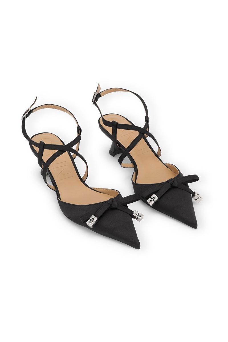 Ganni Satin Butterfly Bow Pumps Hohe Schuhe Schwarz | 945-AYGMDT