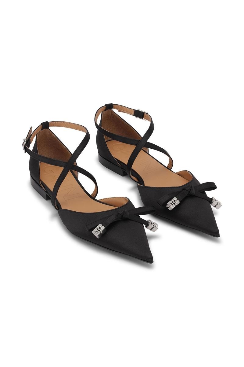 Ganni Satin Butterfly Pointy Ballerinas Flat Schwarz | 260-CGYQNZ