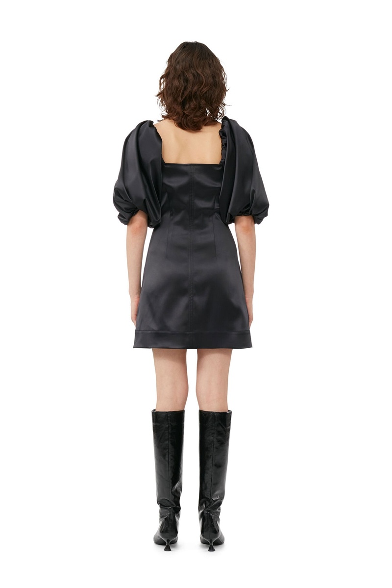 Ganni Satin Minikleid Schwarz | 791-OHJTXW