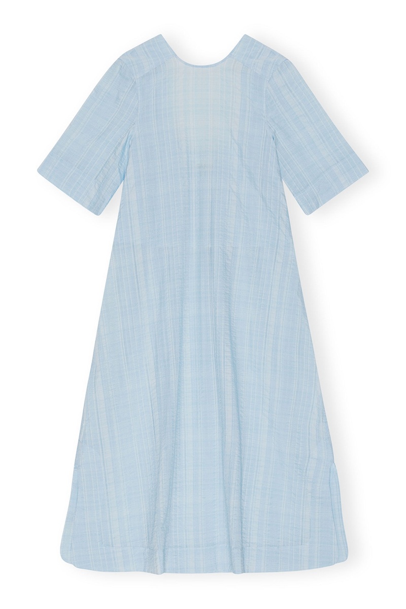 Ganni Seersucker Check Maxikleid Hellblau | 812-EHOZBL