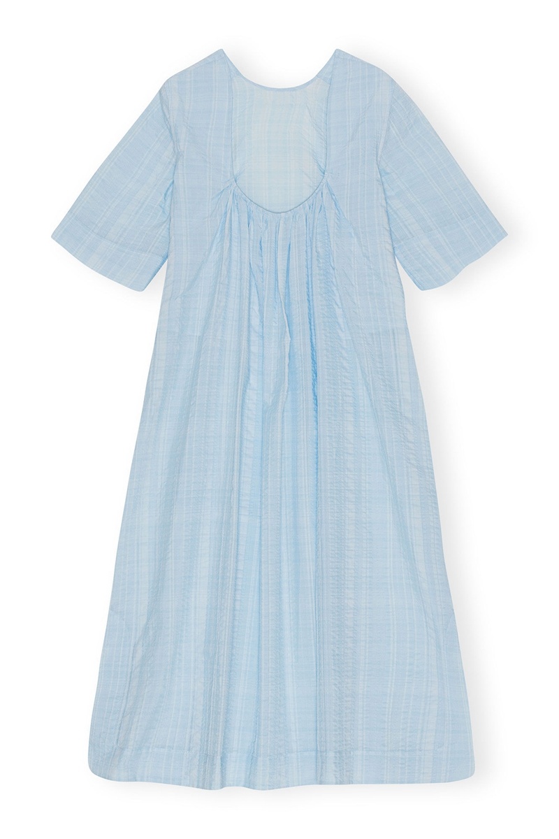 Ganni Seersucker Check Maxikleid Hellblau | 812-EHOZBL