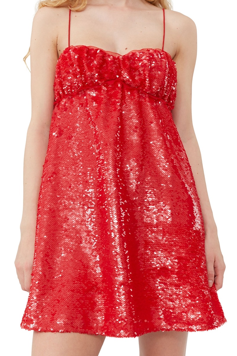 Ganni Sequins Minikleid Rot | 187-ULWZMF