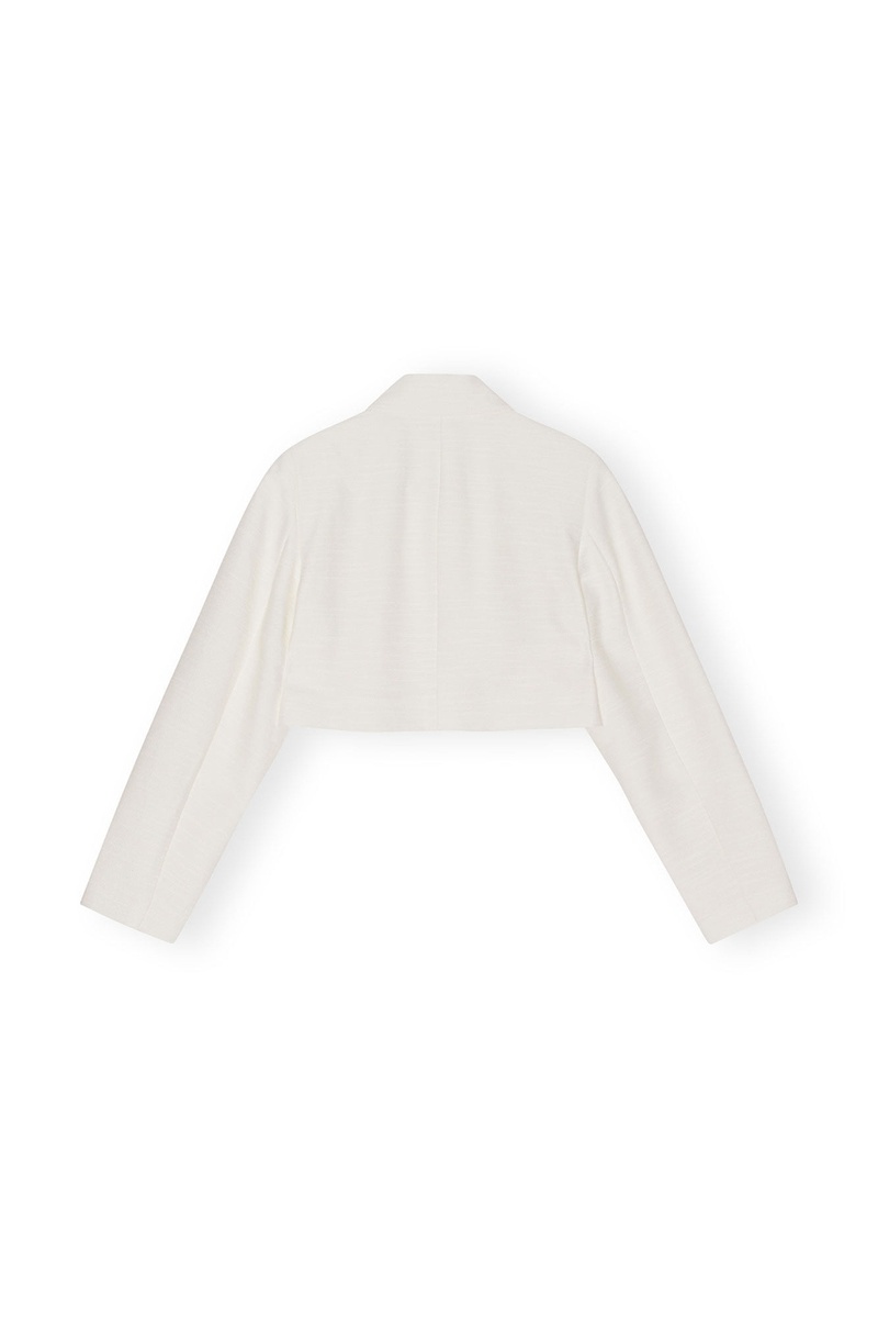 Ganni Slub Linen Cropped Blazer Weiß | 851-TJBUOE