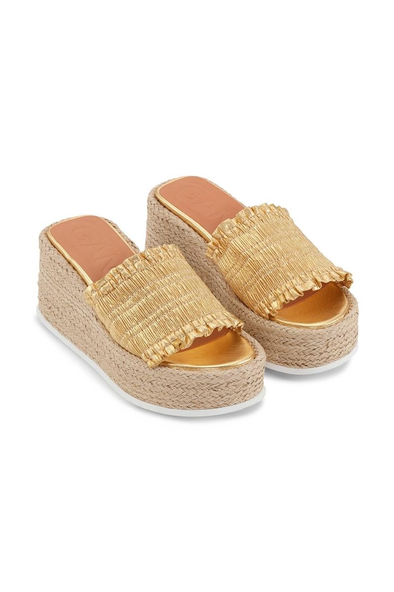 Ganni Smock Espadrilles Wedge Sandalen Gold | 235-DQOGEP