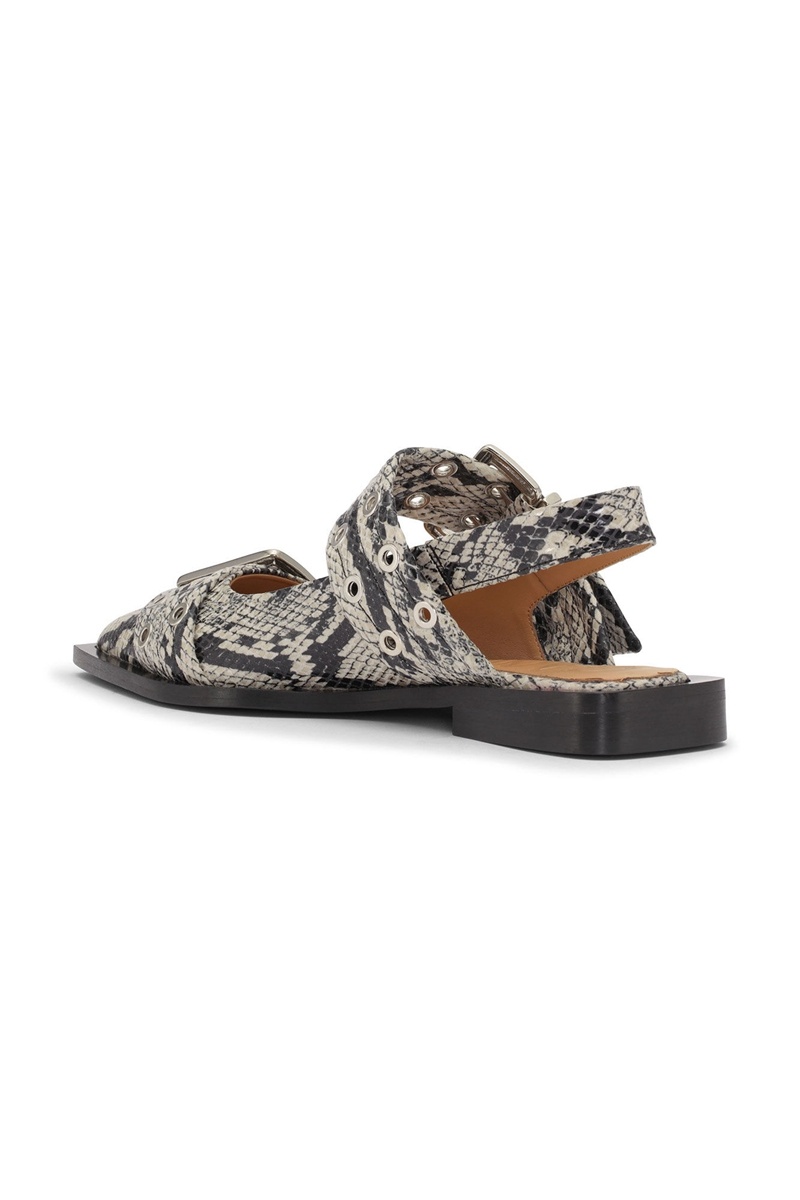 Ganni Snake Printed Chunky Schnallen Ballerinas Flat Braun | 013-DGNESR