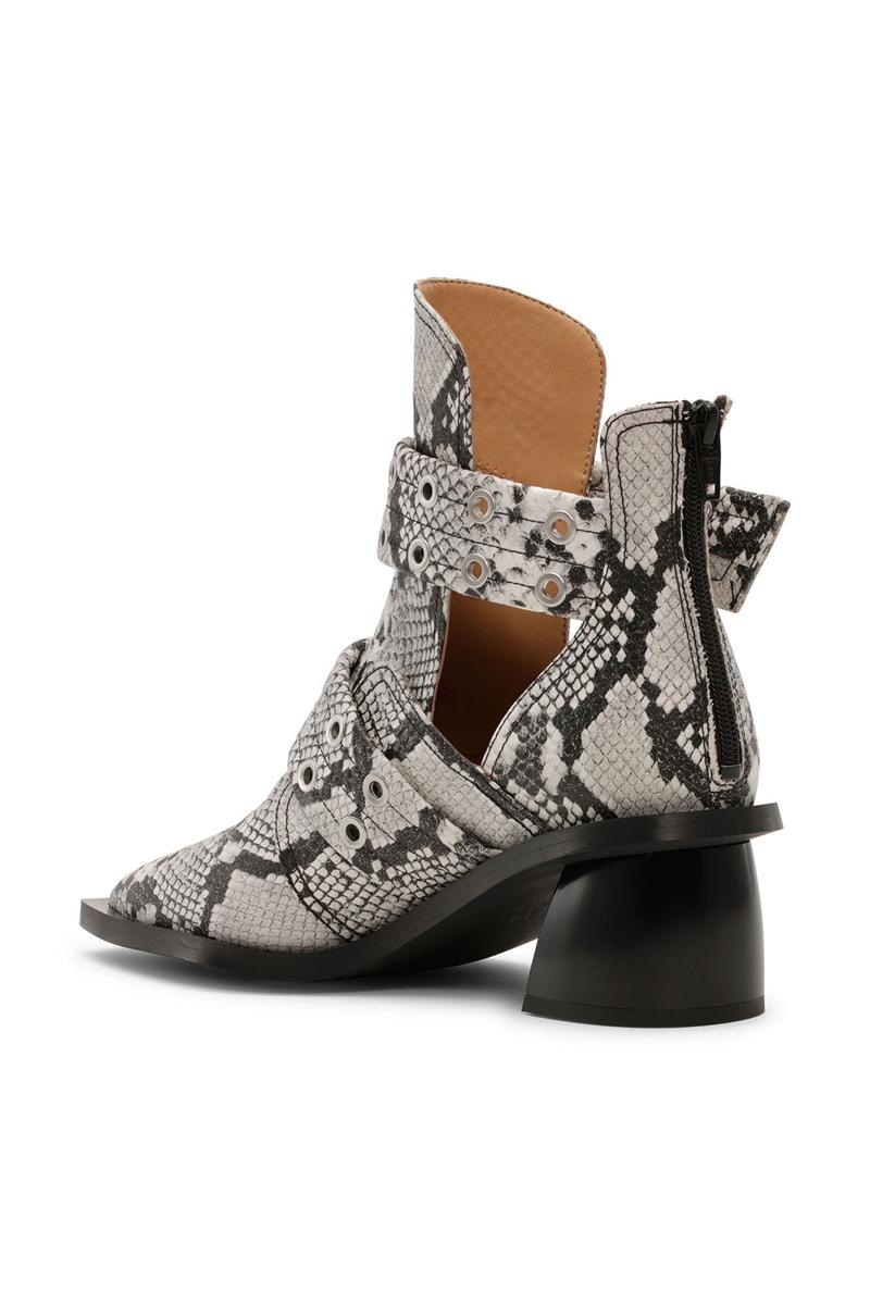 Ganni Snake Printed Chunky Schnallen Open Cut Stiefel Braun | 574-WKTAFN