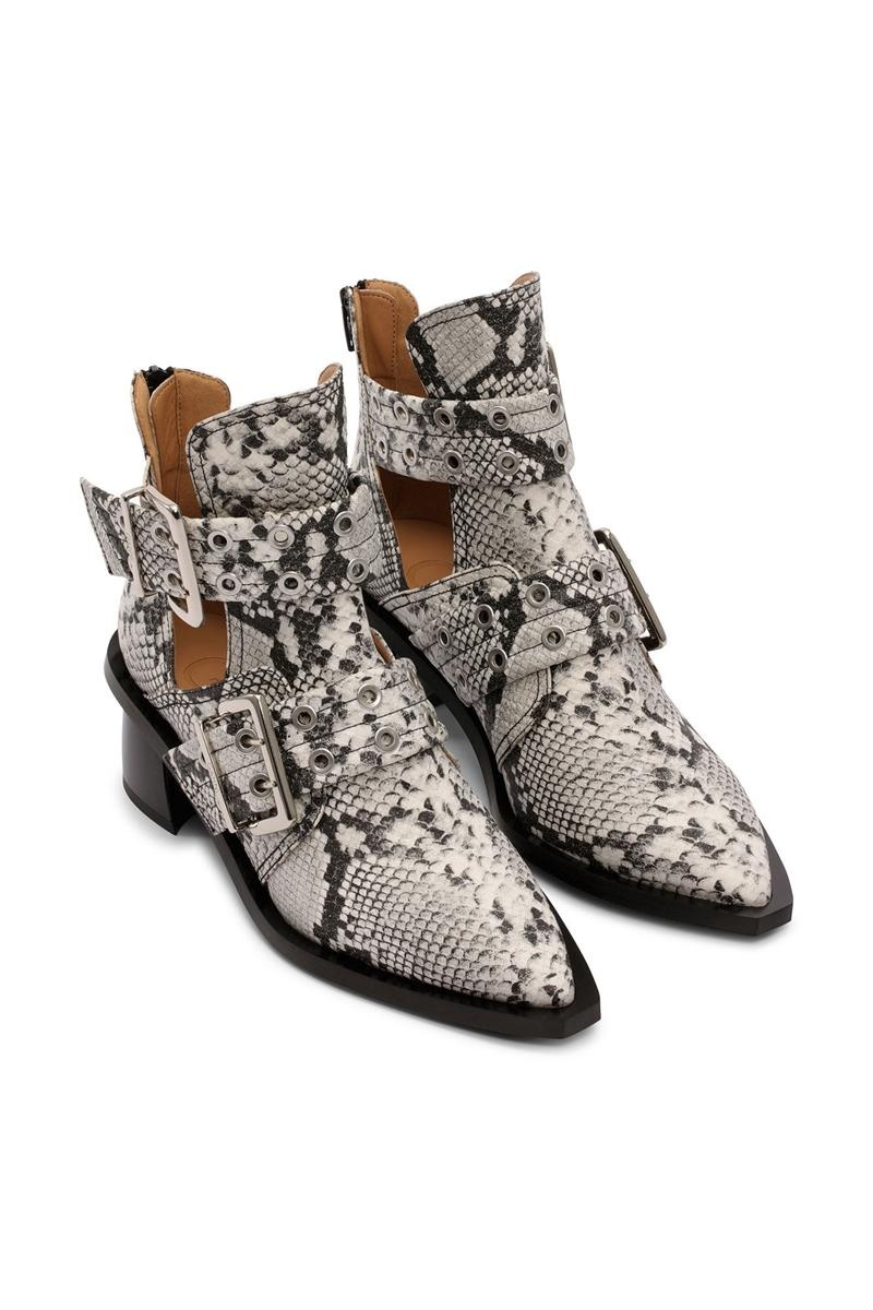 Ganni Snake Printed Chunky Schnallen Open Cut Stiefel Braun | 574-WKTAFN