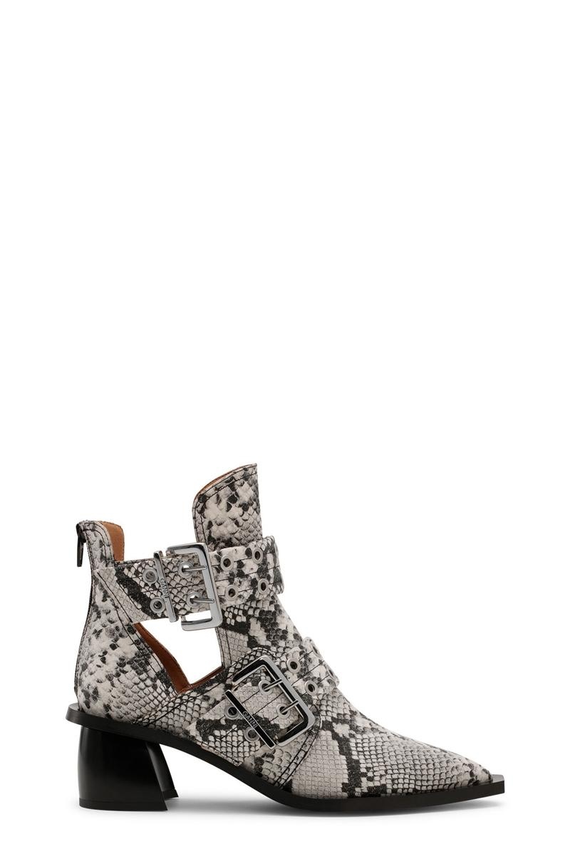 Ganni Snake Printed Chunky Schnallen Open Cut Stiefel Braun | 574-WKTAFN