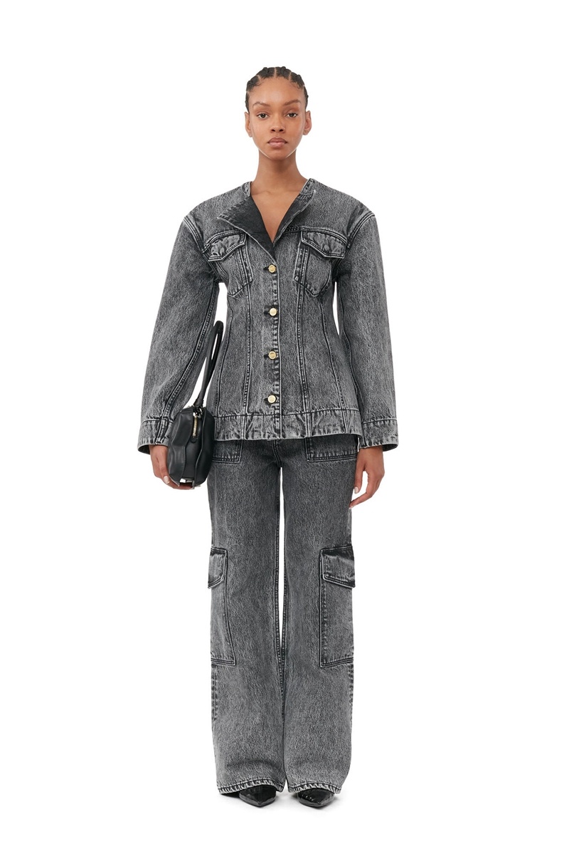 Ganni Snow Washed Denim Angi Jeans Schwarz | 823-MGPTNW