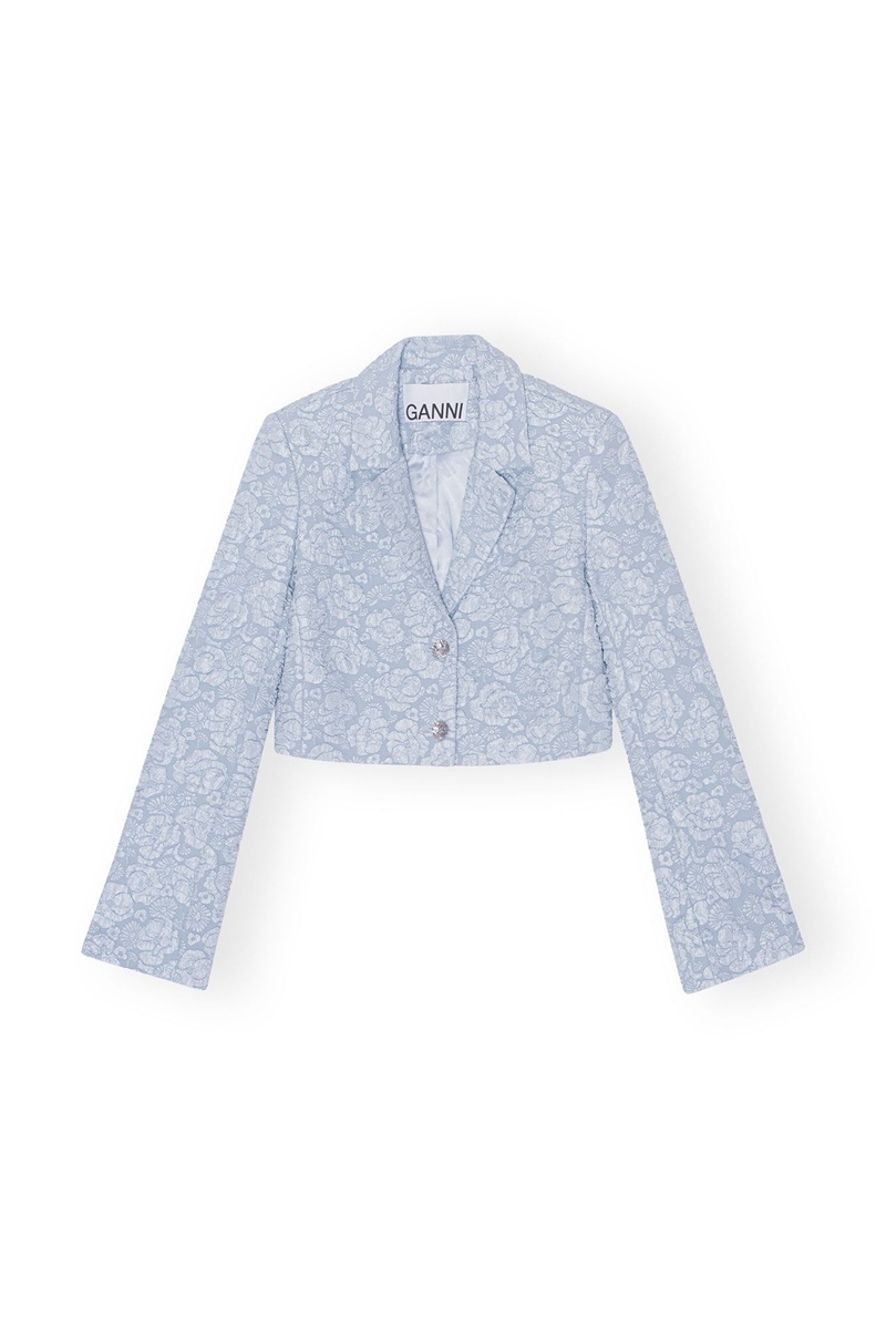 Ganni Stretch Jacquard Cropped Blazer Blau | 032-EBMCYW