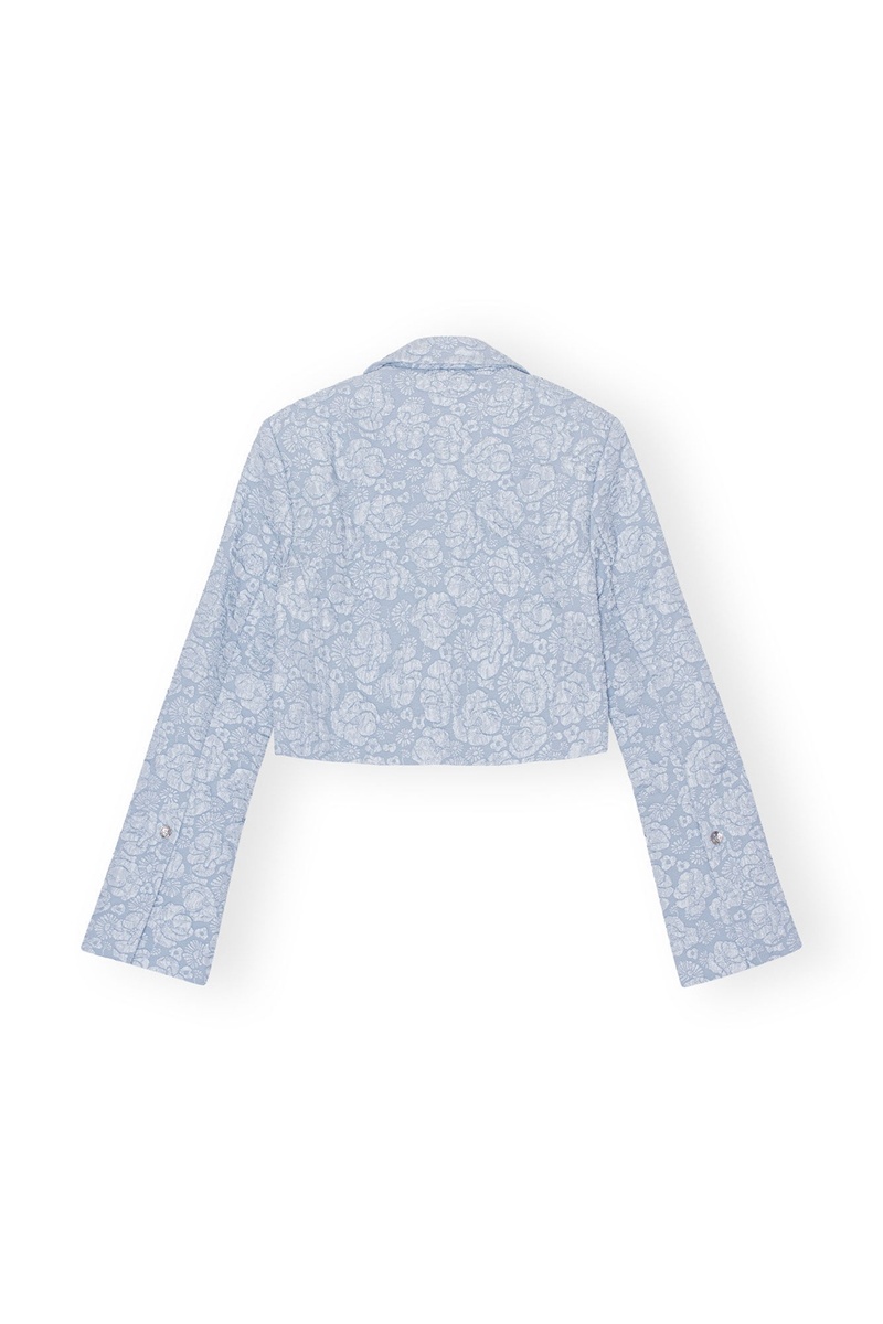 Ganni Stretch Jacquard Cropped Blazer Blau | 032-EBMCYW