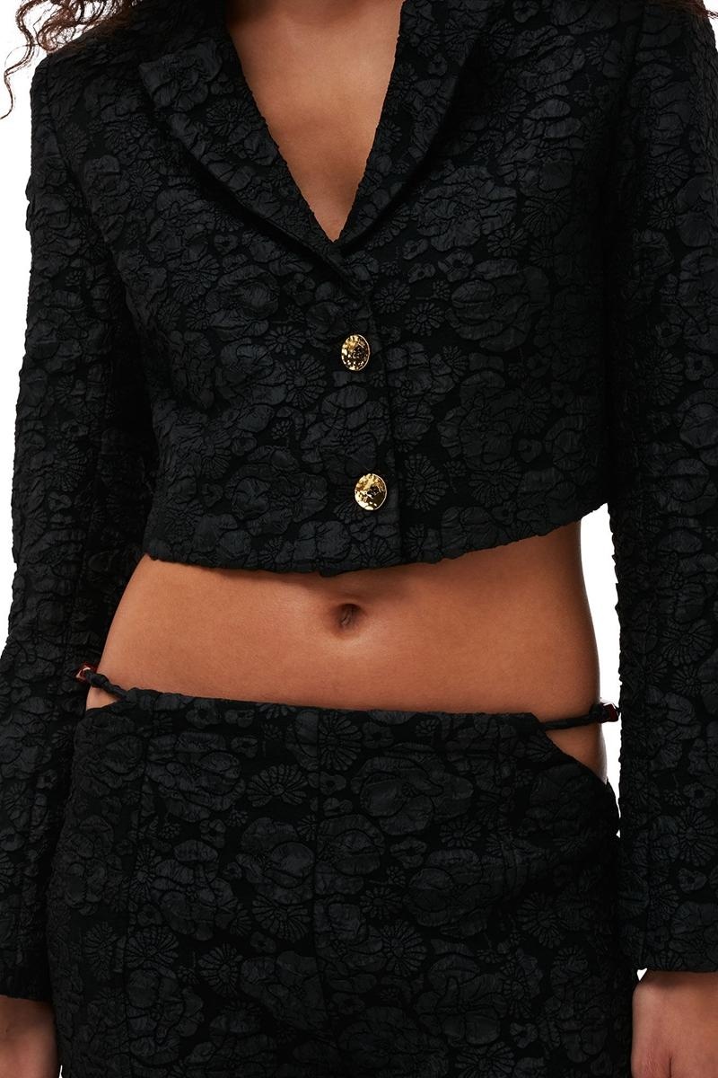 Ganni Stretch Jacquard Cropped Blazer Schwarz | 738-YONTVE