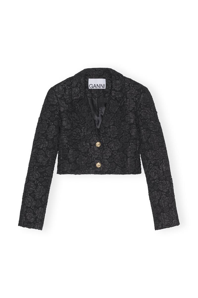 Ganni Stretch Jacquard Cropped Blazer Schwarz | 738-YONTVE